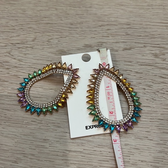 Express Rainbow Ombré Rhinestone Teardrop Earrings | Brand New With Tags - Picture 6 of 9